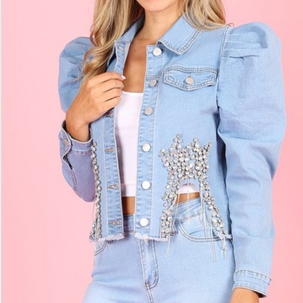 Two Piece Embellished Denim Set - Picture 4 of 5
